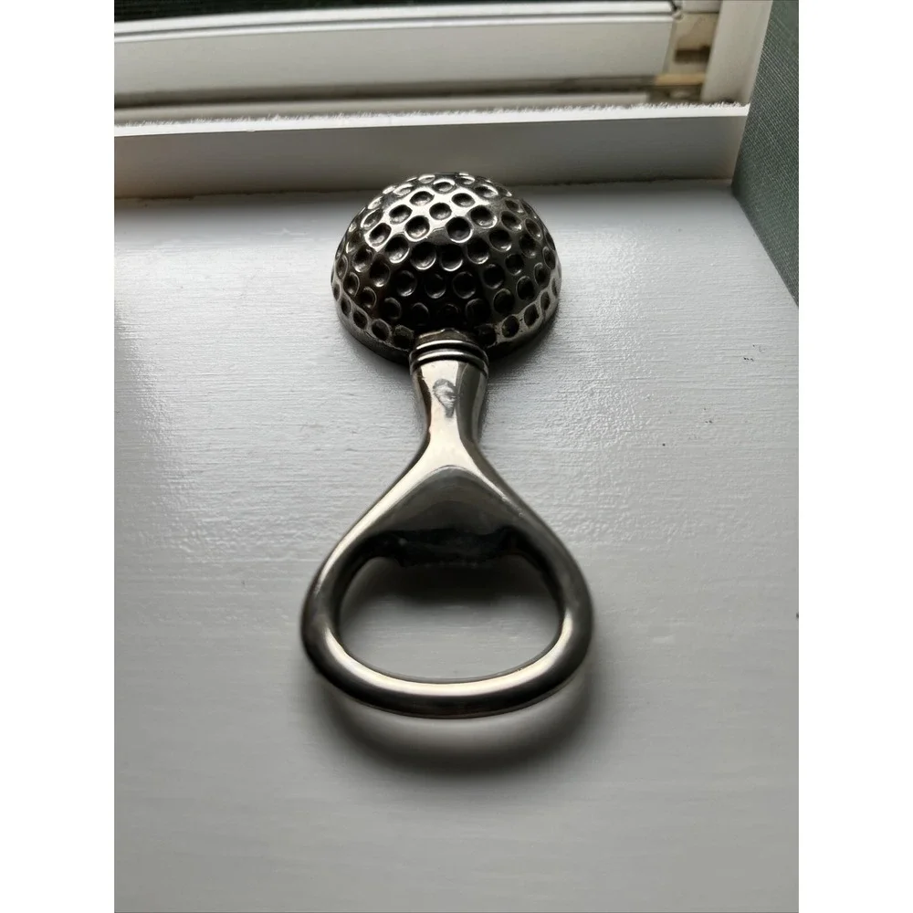 Vintage Heavy Silver Tone Golf Ball‎ Shaped Bottle Opener